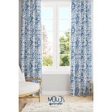 Moud's Turkey Ethnic Desenli Süet Oturma Odası Salon Fon Perde Baskılı Ekstrafor Büzgü 2 Kanat PRD-1085