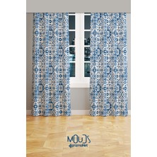 Moud's Turkey Ethnic Desenli Süet Oturma Odası Salon Fon Perde Baskılı Ekstrafor Büzgü 2 Kanat PRD-1085