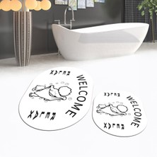 Viyana Home Dijital Baskılı Kaymaz Taban Yıkanabilir Oval Ikili Banyo Paspas Klozet Takımı, V-O-Klozet-11-Beyaz,