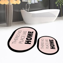 Viyana Home Dijital Baskılı Kaymaz Taban Yıkanabilir Oval Ikili Banyo Paspas Klozet Takımı, V-O-Klozet-13-Pembe,