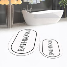 Viyana Home Dijital Baskılı Kaymaz Taban Yıkanabilir Oval Ikili Banyo Paspas Klozet Takımı, V-O-Klozet-06-Beyaz,