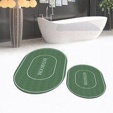 Viyana Home Dijital Baskılı Kaymaz Taban Yıkanabilir Oval Ikili Banyo Paspas Klozet Takımı, V-O-Klozet-04-Yeşil,