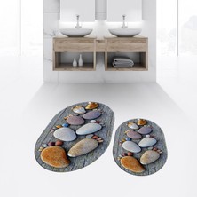 Viyana Home Dijital Baskılı Kaymaz Yıkanabilir Oval Ikili Banyo Paspas Klozet Takımı, V-O-Klozet-15-Renkli,