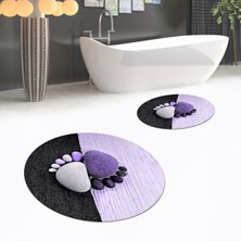 Viyana Home Dijital Baskılı Kaymaz Yıkanabilir Yuvarlak Ikili Banyo Paspas Klozet Takımı, V-Y-Klozet-17-Mavi,