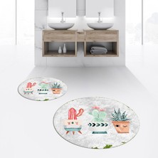 Viyana Home Dijital Baskılı Kaymaz Yıkanabilir Yuvarlak Ikili Banyo Paspas Klozet Takımı, V-Y-Klozet-24-Gri,