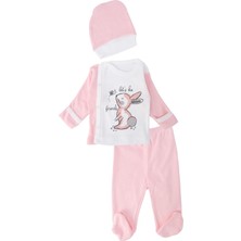 Bebelop Unisex Bebek Tavşan Baskılı Çıtçıtlı Şapkalı Body Zıbın Badi Set