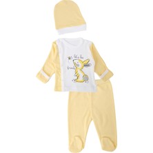 Bebelop Unisex Bebek Tavşan Baskılı Çıtçıtlı Şapkalı Body Zıbın Badi Set