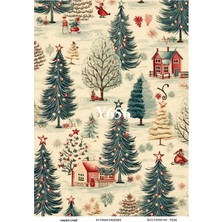 Lineart Y656 Yeniyıl, Çam Ağacı, Ev Desenli Pirinç Dekopaj 30X42