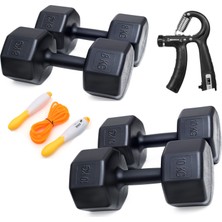 Ps Spor  2 Li Dambıl Set 8 kg 2 Adet 10 kg 2 Adet Sayaçlı Ayarlanabilir El Yayı + Sayaçlı Atlama Ipi