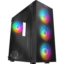 Everest Faced V3 Mesh 500W Temperli Camlı 4X12CM Sabit Rainbow Fanlı Atx Mid-T Gaming Oyuncu Kasası