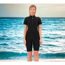 Shopiolog Fermuarlı Düz Şortlu Şeritli Yüzücü Mayo