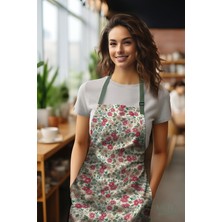 Moud's Süet Kumaş Retro Çiçek Desenli Mutfak Önlüğü, Aşçı Önlüğü, Garson Önlüğü