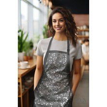 Moud's Süet Kumaş Gri Ağaç Dalları Desenli Mutfak Önlüğü, Aşçı Önlüğü, Garson Önlüğü