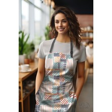 Moud's Süet Kumaş Renkli Çizgili Kare Desenli Mutfak Önlüğü, Aşçı Önlüğü, Garson Önlüğü