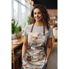 Moud's Süet Kumaş Bej Afiyet Olsun Desenli Mutfak Önlüğü, Aşçı Önlüğü, Garson Önlüğü