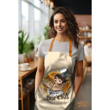 Moud's Süet Kumaş Best Chef Man Desenli Mutfak Önlüğü, Aşçı Önlüğü, Garson Önlüğü