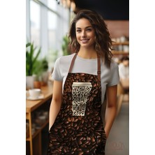Moud's Süet Kumaş Coffee Time Desenli Mutfak Önlüğü, Aşçı Önlüğü, Garson Önlüğü