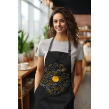 Moud's Süet Kumaş Sarı Beyaz Yemek Desenli Mutfak Önlüğü, Aşçı Önlüğü, Garson Önlüğü