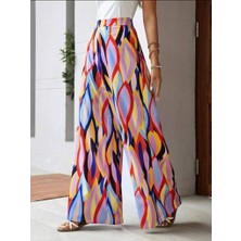 Merlavin Kadın Geniş Paça Desenli Süprem Pantolon (Renkli)