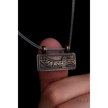 Osmanlı Gümüş Bronz Zülfikar Işlemeli İçerisinde Cevşen Bulunan Gümüş Muska Erkek Kolye Zincir