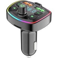 Apera NR74 Rgb Renkli Fm Radyo Transmitter Mp3 Çalar Bluetooth 5.0 Çakmaklık Type-C Hızlı Şarj Aleti