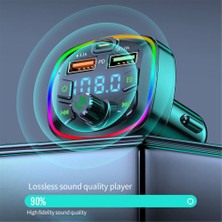 Apera NR74 Rgb Renkli Fm Radyo Transmitter Mp3 Çalar Bluetooth 5.0 Çakmaklık Type-C Hızlı Şarj Aleti