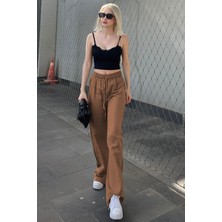 Madmext Kahverengi Bol Paça Müslin Kadın Pantolon MG1980