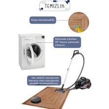 Decomia Home Dijital Kaymaz Yıkanabilir Çizgili Bej Yuvarlak Salon Halısı Mutfak Halısı Antre Halısı Ev Dekor