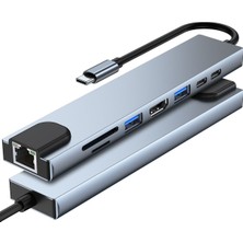 Pistech 8in1 USB Type-C Hub Port Adaptör Uyumlu  HDMI USB Ethernet 100W Pd Girişli