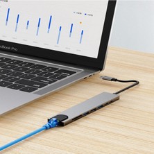 Pistech 8in1 USB Type-C Hub Port Adaptör Uyumlu  HDMI USB Ethernet 100W Pd Girişli