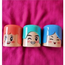 Modellino 3'lü 3 Farklı Renkte Başlıklı Face Emoji Ikili Silindir Kalemtıraş