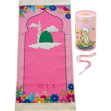 İhvan Online Silindir Kutulu Tesbihli Isme Özel Nakış Işlemeli Çocuk Seccade Seti Pembe