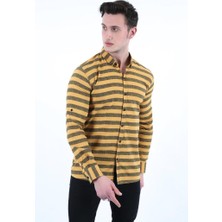 Twovol Çizgili Full Likralı Sarı Gömlek