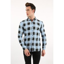 Twovol Büyük Kare Likralı Mavi Gömlek