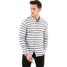 Twovol Çizgili Full Likralı Beyaz Gömlek