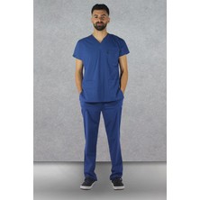 Cinaruniforma Çınar Üniforma - Likralı V-Yaka Erkek Takım Üniforma - Fırtına Mavisi