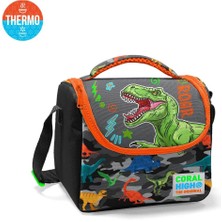 Coral High Thermo Beslenme Çantası Siyah Gri Dinozor Desenli Thermo Beslenme Çantası