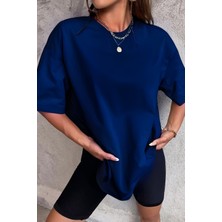 Yakamel Kadın Nefes Alan Penye Bol Kesim T-Shirt