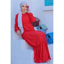 İlkimay Talya Bürümcük Tesettür Elbise 864 - Kırmızı