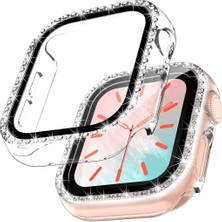 MobaxAksesuar Apple Watch 7/8/9 41mm Ekran Koruyuculu Tek Sıra Kenar Taşlı Sert PC Kasa Koruyucu