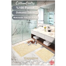 Cotton Crafty %100 Pamuk Dokuma Banyo Paspas Seti, Banyo Halısı Çiçek 60X100 - 60X50