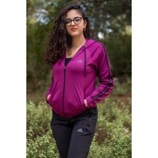 Azıcık Akıllı Kadın Mürdüm Iki Şeritli Biyeli Fermuarlı Kapüşonlu Spor Eşofman Takımı 21KESTAX11