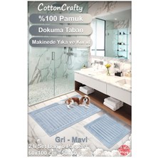 Cotton Crafty %100 Pamuk Dokuma Banyo Paspas Seti, Banyo Halısı Şeritli 60X100 - 60X50