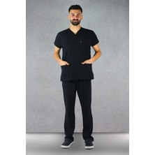 Cinaruniforma Çınar Üniforma - Likralı V-Yaka Erkek Takım Üniforma - Siyah