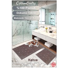 Cotton Crafty %100 Pamuk Dokuma Banyo Paspas Seti, Banyo Halısı 60X100 - 60X50