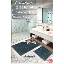 Cotton Crafty %100 Pamuk Dokuma Banyo Paspas Seti, Banyo Halısı Yaprak 60X100 - 60X50