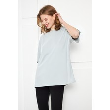 Yakamel Kadın Oversized Kısa Kollu Penye T-Shirt