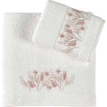 Pupilla Collection Luiza Penye El Işi Nakışlı 2'li Banyo Havlu Seti (50*90+70*140) Yıldız Desen - Ekru