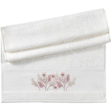 Pupilla Collection Luiza Penye El Işi Nakışlı 2'li Banyo Havlu Seti (50*90+70*140) Yıldız Desen - Ekru
