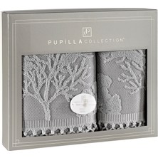 Pupilla Collection Pure Penye Jakarlı 2'li Banyo Havlu Seti (50*90+70*140) - Gri